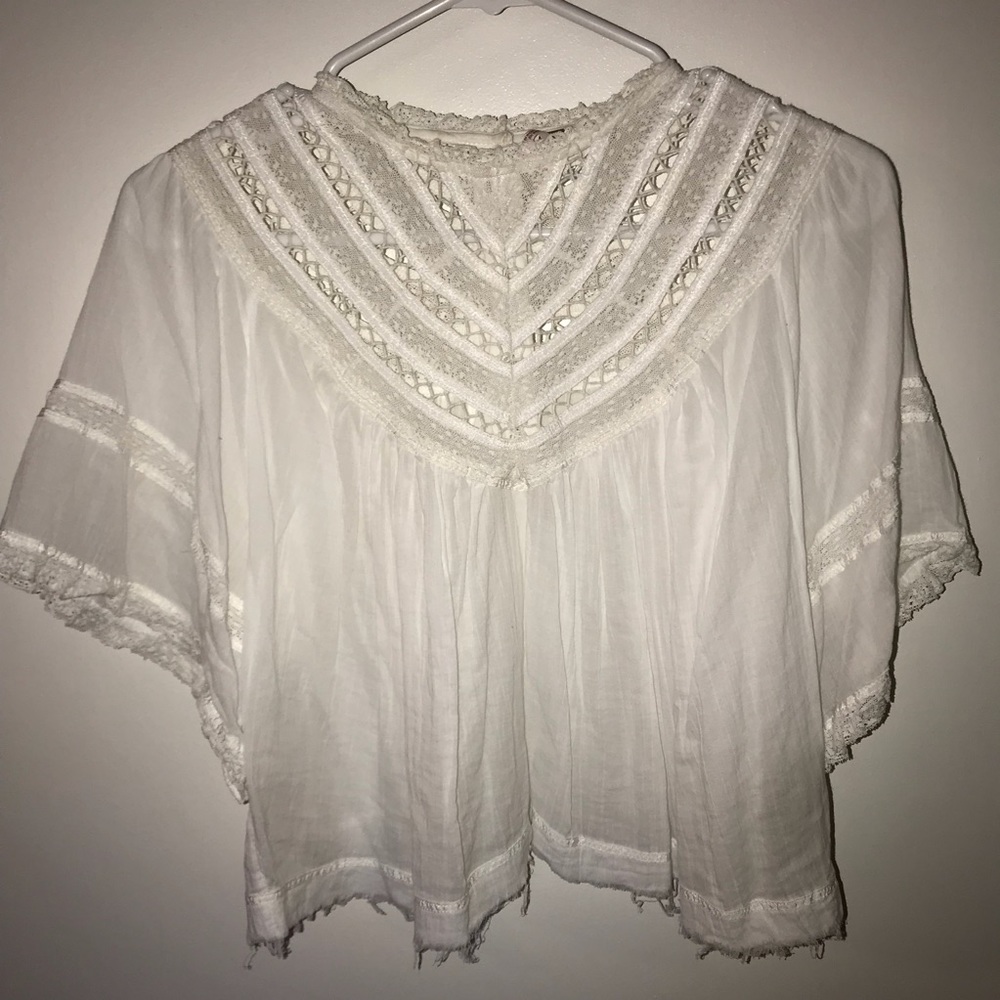 White Free People Lace Crop Top with Open Back